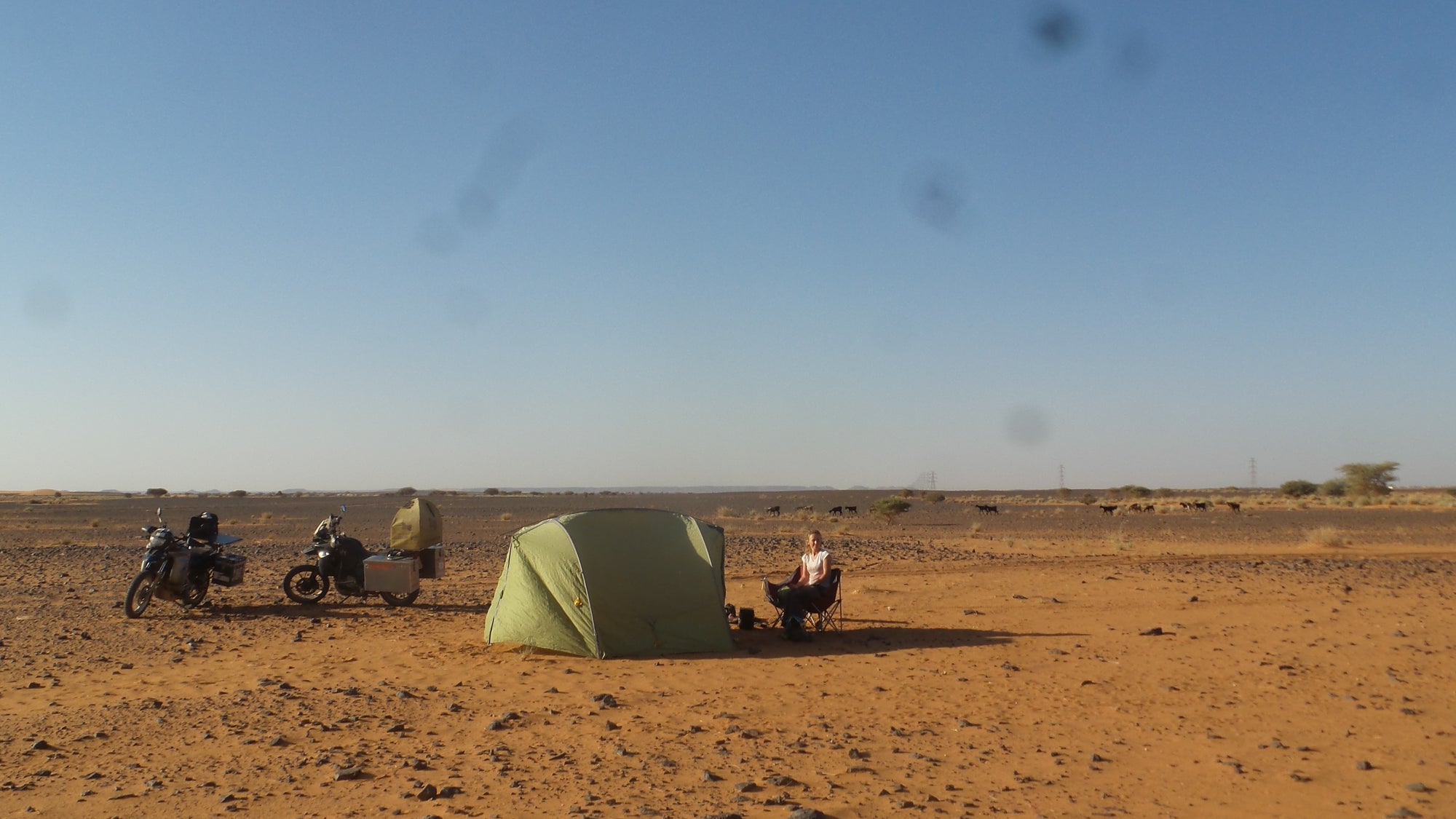 The Pack Track wild camping in the Saharan desert in Sudan away from the highway.